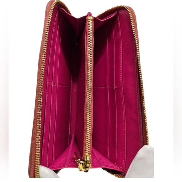 Miu Miu Patent Leather Continental Wallet with Bow Accent In Peony Pink And Gold - Picture 14 of 17